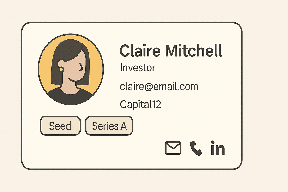 Detailed investor profile showing industry focus, investment criteria and contact information